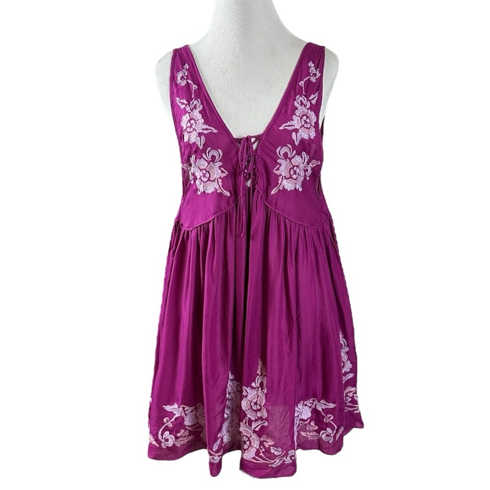 Free People Bohemian Embroidered Aida Mini Slip Dress Purple Small Summer NWT - Picture 4 of 15